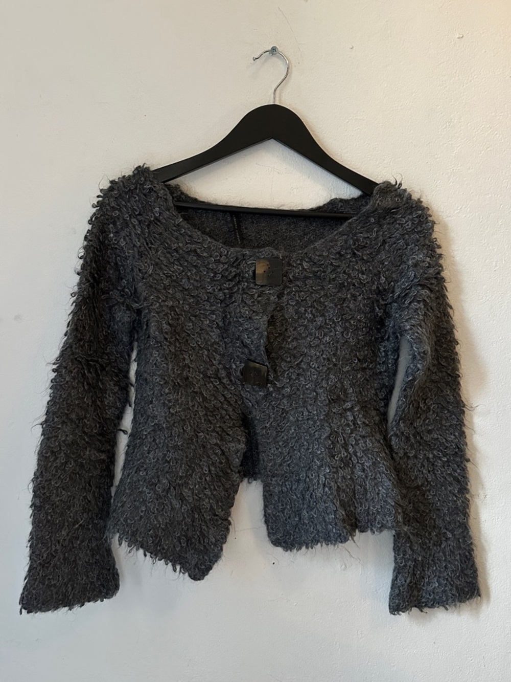 Roberto Collina 67% Mohair Sweater Gray Fuzzy Cropped Cardigan Women’s Italy